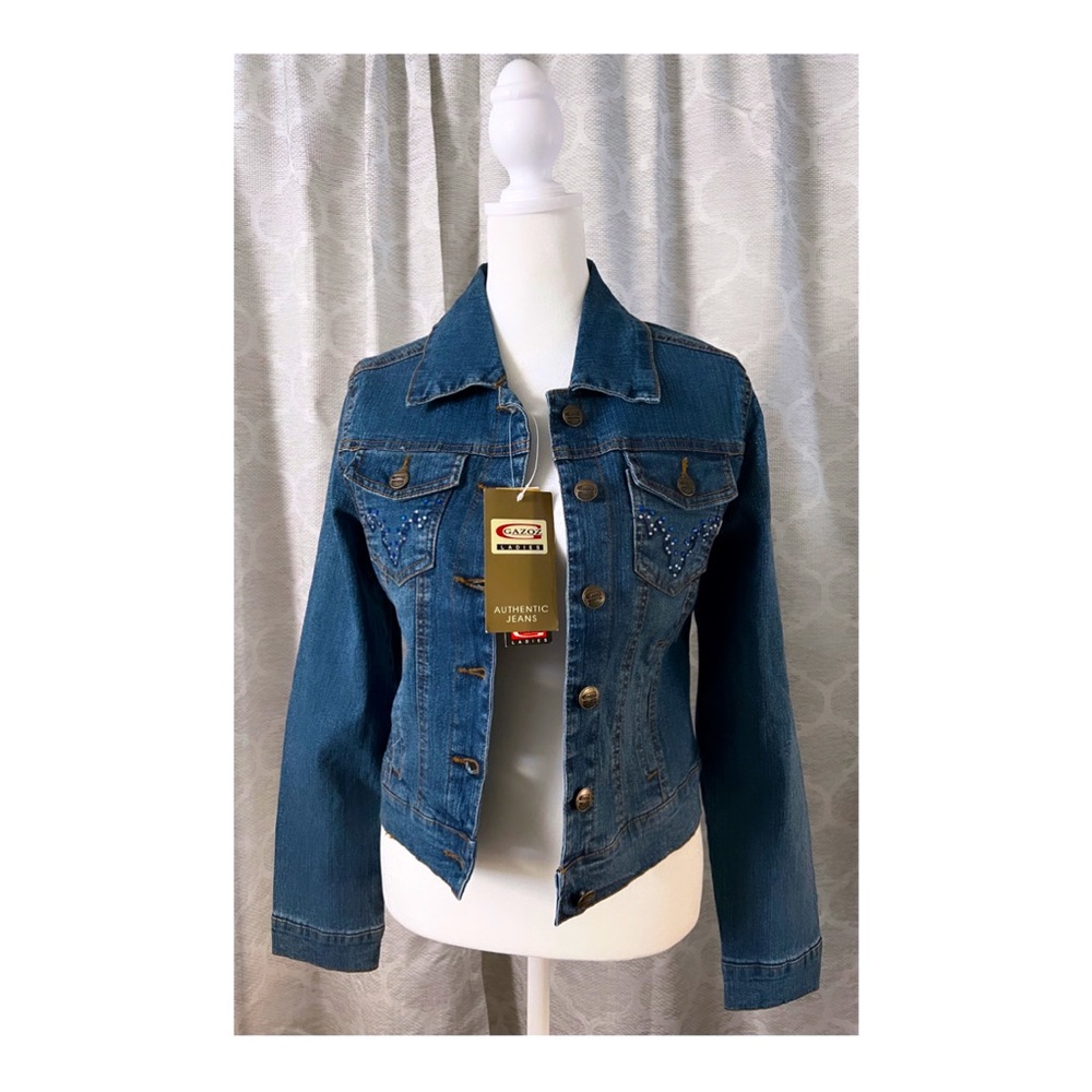 NWT VINTAGE 1990’s GAZOZ DENIM JEAN JACKET / EMBELLISHED - SIZE 5/6